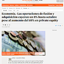 Economa.- Las operaciones de fusin y adquisicin cayeron un 8% hasta octubre pese al aumento del 10% en private equity